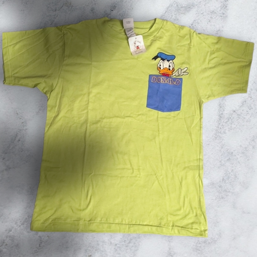 90S Vintage Disney Embroidery Donald Duck Pocket T Shirt single stitch dead stoc
